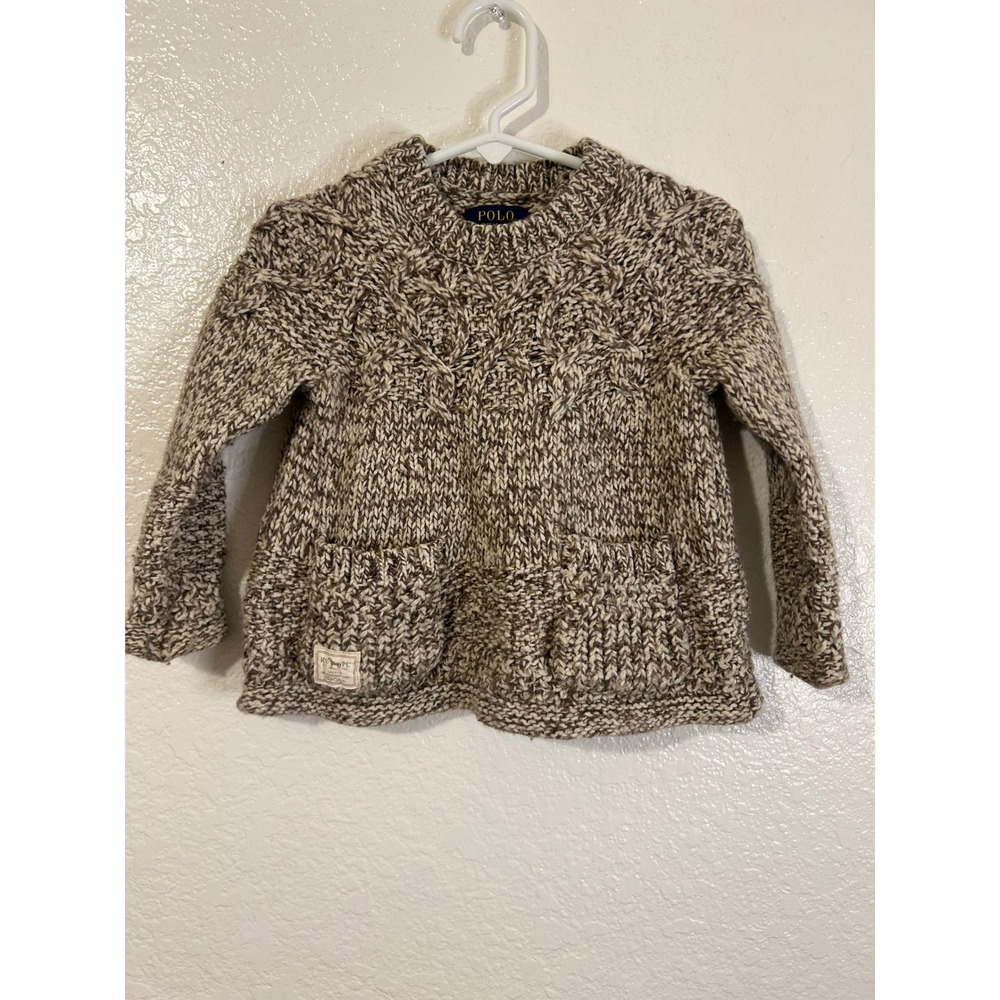 Polo Ralph Lauren Toddler 2T Brown Marled Cable Knit Lambswool Blend Sweater